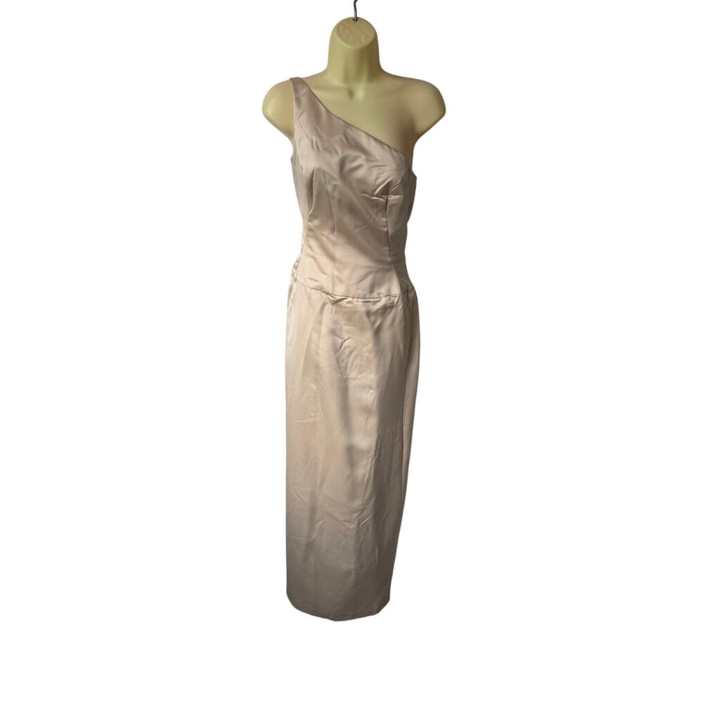 Jim Hjelm Occasions Vintage One Shoulder Cream/Beige Gown Size 10